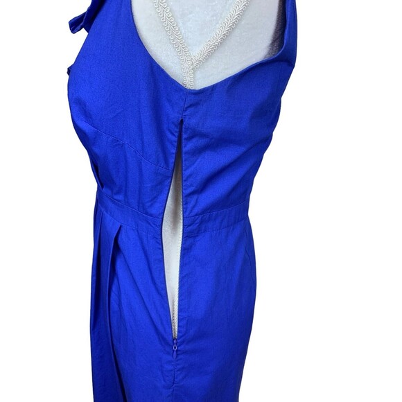 J.Crew Sleeveless Dress Women's Size 2 Faux Wrap Lined Ruffle Neck Cobalt Blue - Picture 5 of 16